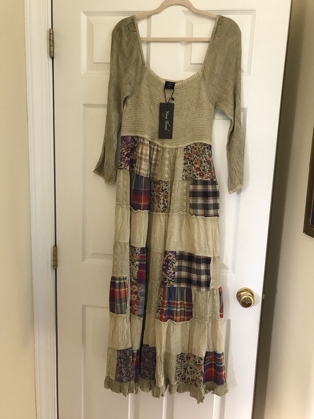YOUNG THREADS NWT DRESS Maxi Celery Plaid Colors Ruched Bust Size Medium - Picture 2 of 2